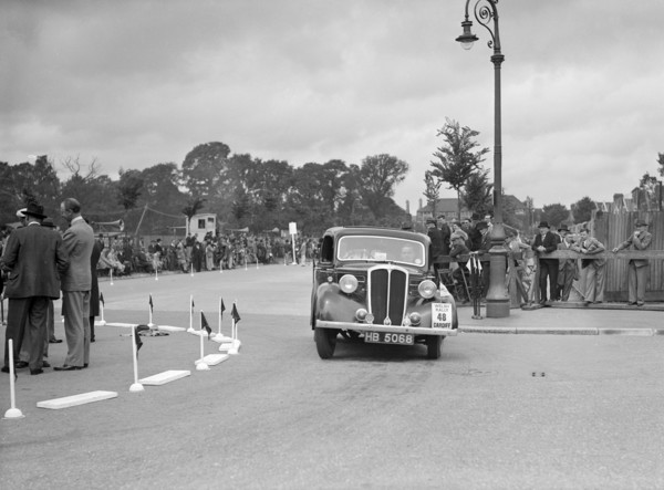 Standard 12 saloon of Miss I Webber competing in the South Wales Auto Club Welsh Rally, 1937 Artist: Bill Brunell.