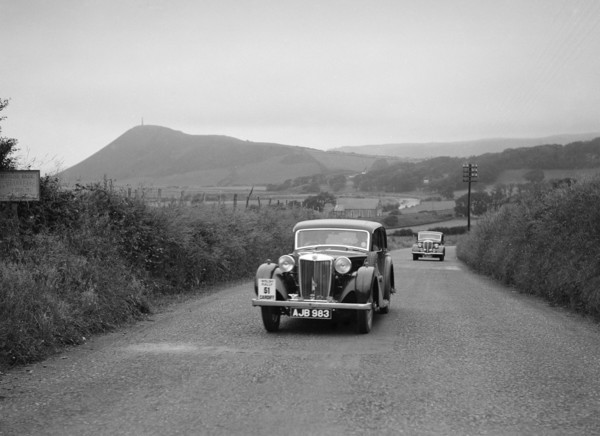 MG VA of RK Wellsteed ahead of a Wolseley saloon at the South Wales Auto Club Welsh Rally, 1937 Artist: Bill Brunell.