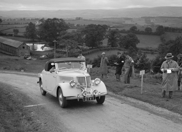 Renault Primaquatre of HC Brownlow competing in the South Wales Auto Club Welsh Rally, 1937 Artist: Bill Brunell.