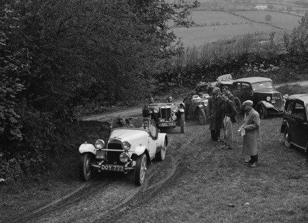 HRG of MH Lawson amd MG TA of Maurice Toulmin at the MG Car Club Abingdon Trial/Rally, 1939. Artist: Bill Brunell.