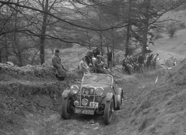 Singer Le Mans competing in the MG Car Club Abingdon Trial/Rally, 1939. Artist: Bill Brunell.