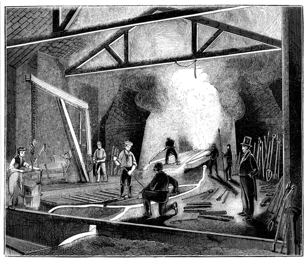 The foundry or cast house, Butterley Ironworks, Derbyshire, 1844. Artist: Unknown