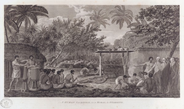 Human sacrifice on Tahiti in the South Pacific, c1773. Artist: W Woollett