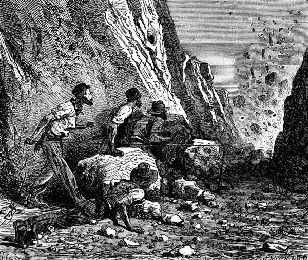 Miners blasting, 1879.  Artist: Anon