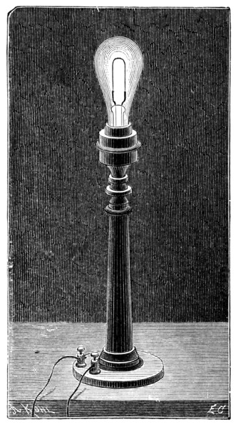 Edison's incandescent light globe in a table lamp fitting, 1891. Artist: Unknown