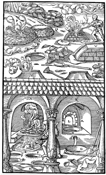 Lead smelting, 1556. Artist: Unknown