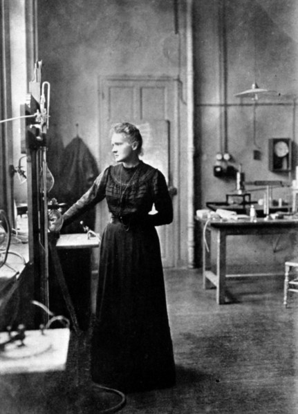 Marie Curie, Polish-born French physicist in her laboratory, 1912. Artist: Unknown