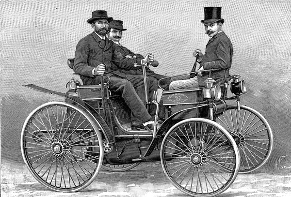 Armand Peugot's first motor car, 1890. Artist: Unknown