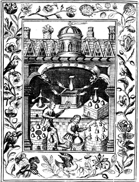 Alchemical laboratory showing various forms of furnace and vessels, 1652. Artist: Unknown