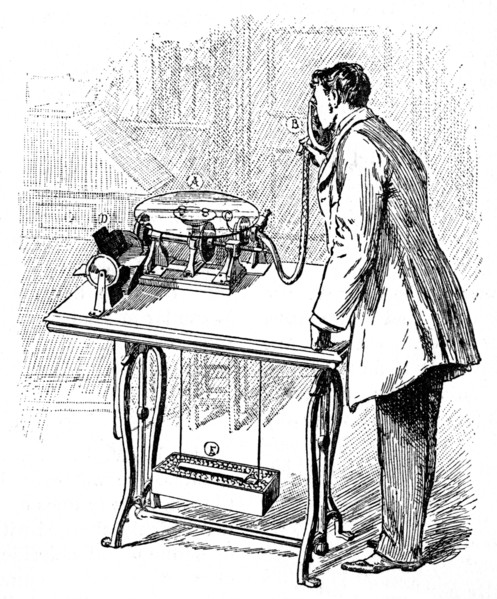 Making recordings on Emile Berliner's Gramophone, c1887. Artist: Unknown