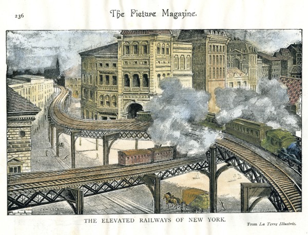 Elevated Railway in New York, from The Picture Magazine, c19th century. Artist: Unknown