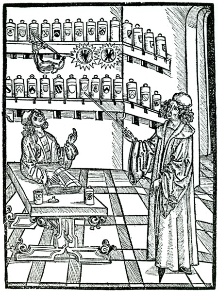 The apothecary's shop, Strasbourg, 1483.  Artist: Johannis De Cuba