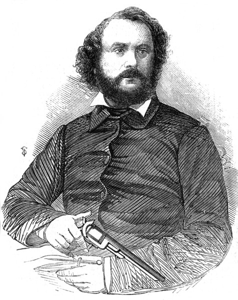 Samuel Colt (1814-1862), inventor of the Colt revolver, 1856. Artist: Unknown