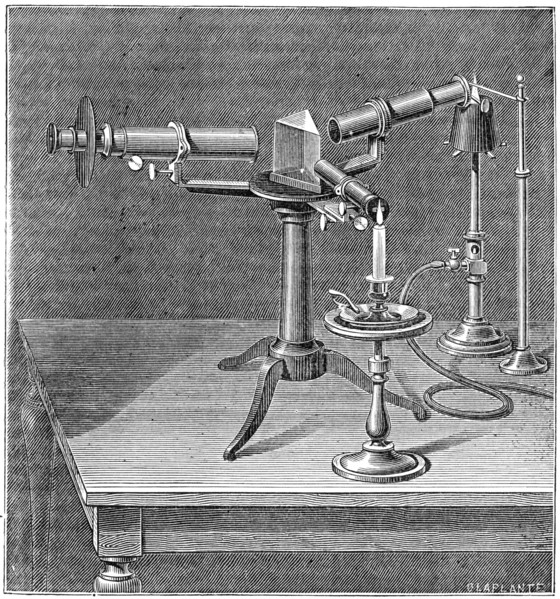 Spectroscopic apparatus used by Robert Wilhelm Bunsen and Gustav Robert Kirchhoff, c1895. Artist: Unknown