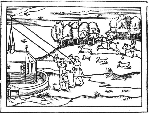 Using astrolabes to calculate the height of a steeple, 1539. Artist: Petrus Apianus
