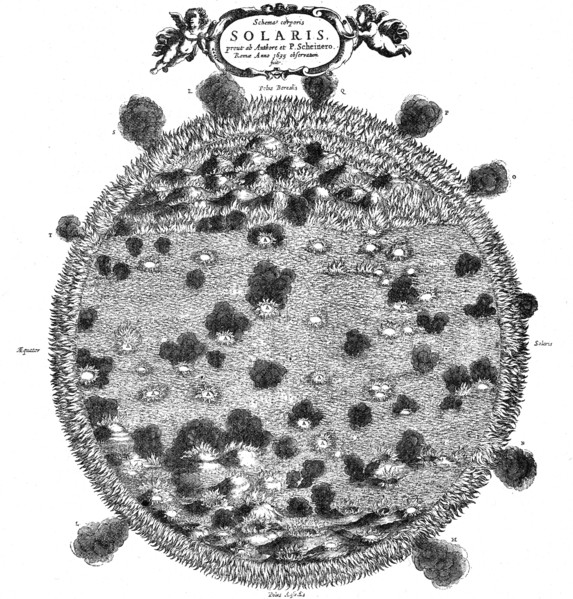Christopher Scheiner's illustration of his idea of the surface of the sun, 1635. Artist: Unknown