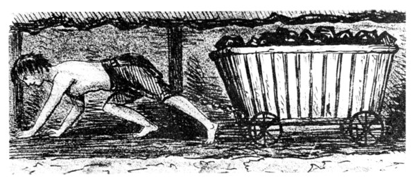 Boy 'putter' drawing a truck containing coal along a 24 inch high seam, Halifax, Yorkshire, 1848. Artist: Unknown