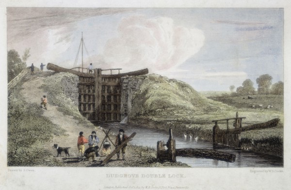 Dudgrove double lock above Lechlade, Thames and Severn Canal, 1814. Artist: William Bernard Cooke