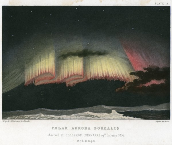 Aurora Borealis or Northern Lights, curtain form 1839. [1872]. Artist: Rapine
