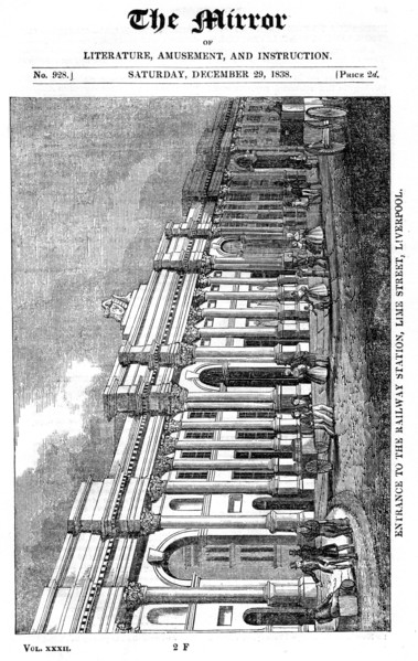 Façade of Lime Street Station, Liverpool, 1838. Artist: Unknown