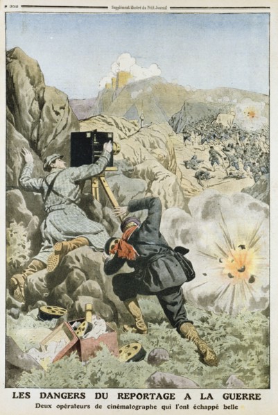 Cameramen under fire while filming in the First Balkan War, 1912. Artist: Unknown