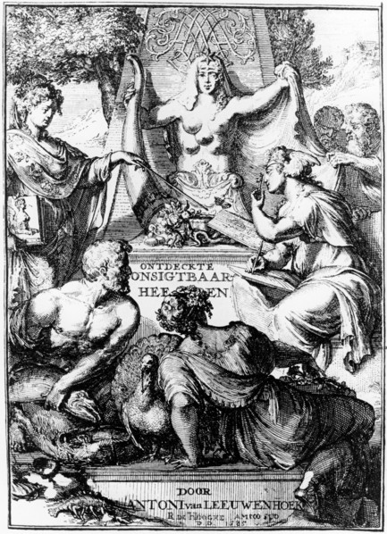 Frontispiece of Ontledigen en Ondekkigen...Brieven by Anton van Leeuwenhoek, 1686. Artist: Unknown