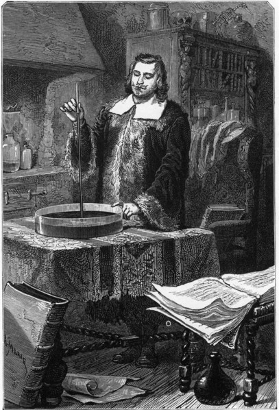 Evangelista Torricelli, Italian physicist, inventing the mercury barometer, 1643 (1873). Artist: Unknown