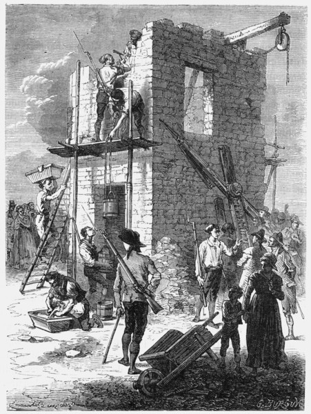 Building a Chappe telegraph station, c1793, (c1870). Artist: Anon