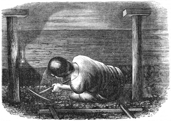 Coal miner working a narrow seam, c1864.  Artist: Anon