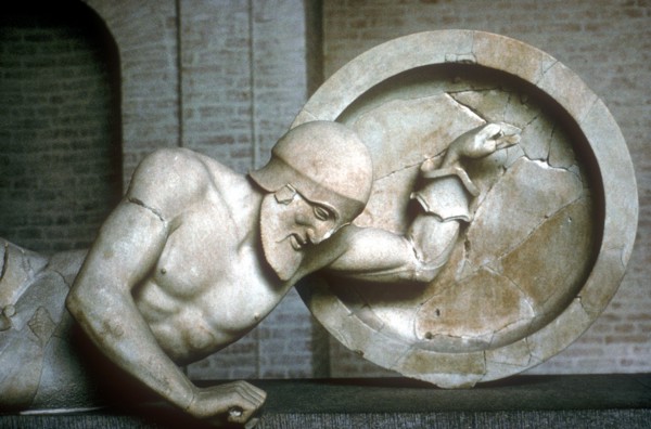 Detail of fallen warrior from the East Pediment of Temple of Aphaia, Aegina, Greece, c500-c480 BC. Artist: Unknown