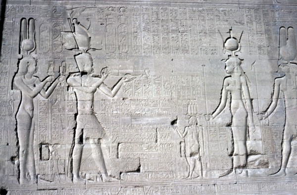 Relief of Cleopatra and Caesarion, Temple of Hathor, Dendera, Egypt, c125 BC-c60 AD. Artist: Unknown