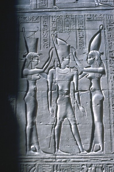 Relief of the Pharaoh between two goddesses, Temple of Horus, Edfu, Egypt, c251BC-c246BC. Artist: Unknown