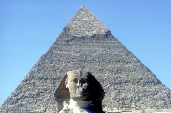 The Sphinx and Pyramid of Khafre (Chephren), Giza, Egypt, 4th Dynasty, 26th century BC. Artist: Unknown