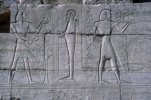 Relief showing Rameses II before Ptah, The Ramesseum, Temple of Rameses II, Luxor, Egypt, c1250 BC. Artist: Unknown
