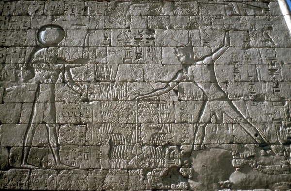 Rameses III smiting his enemies before Amun-Ra, Mortuary Temple, Medinat Habu, Egypt, c12th cen BC. Artist: Unknown