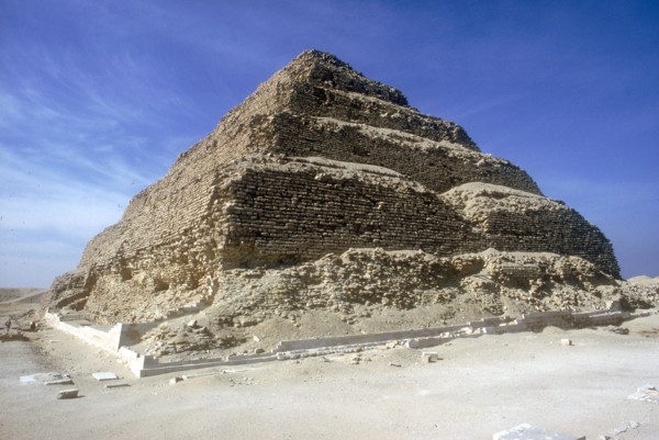 Looking up from the foot of Step Pyramid of King Djoser (Zozer), Saqqara, Egypt, c2600 BC. Artist: Imhotep