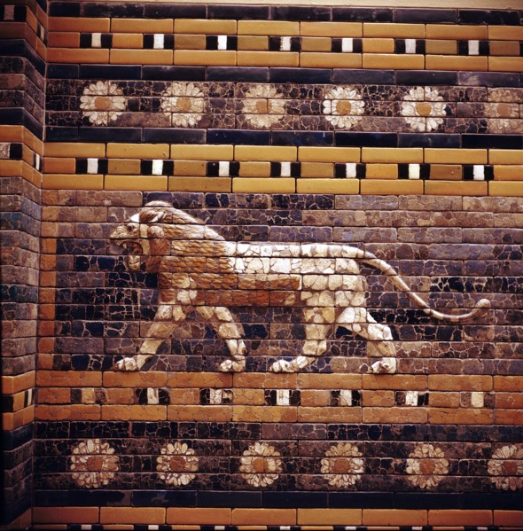 Brick relief of a lion on the walls of the Sacred Way leading to the Ishtar Gate, Babylon, c580 BC. Artist: Unknown