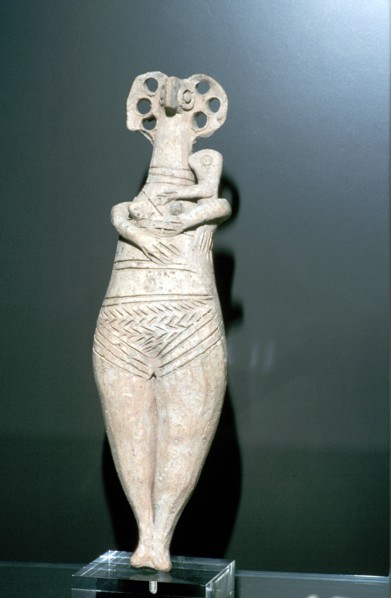 Terracotta mother-goddess with a child, Tyre, Bronze Age, 1400 - 1230 BC. Artist: Unknown