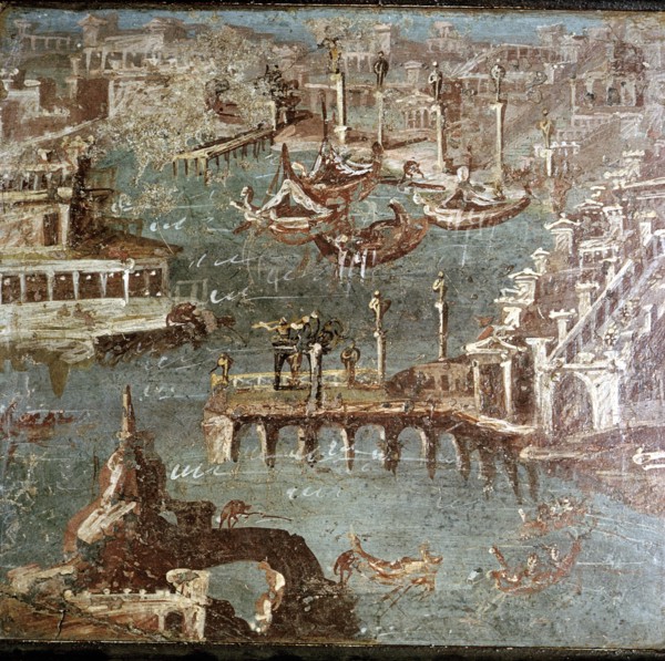 Roman wallpainting of  a harbour scene, Stabiae, near Pompeii, Italy. Creator: Unknown.