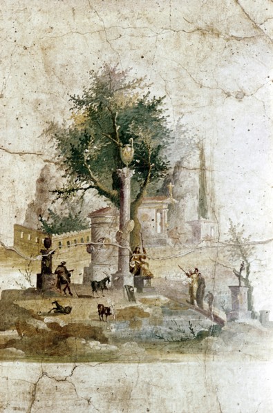 Roman wallpainting of a mythical landscape, Villa of Agrippa Posthumus, near Pompeii, Italy. Artist: Unknown
