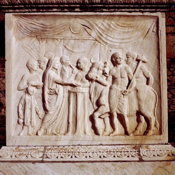 Sacrifice of an ox, Temple of Vespasian, Pompeii, Italy, 1st century.  Creator: Unknown.