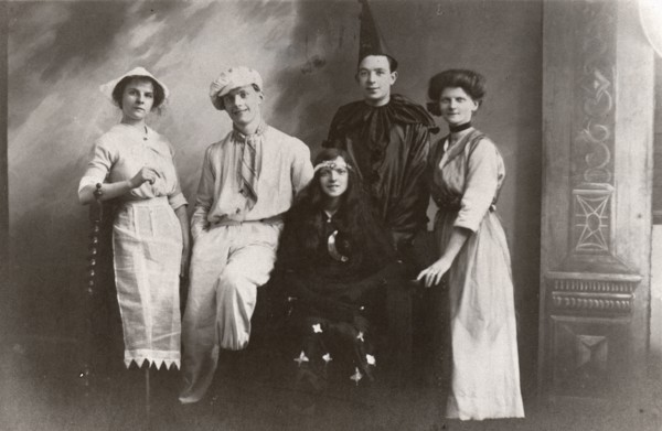 Five costumed figures, 1913. Artist: Unknown