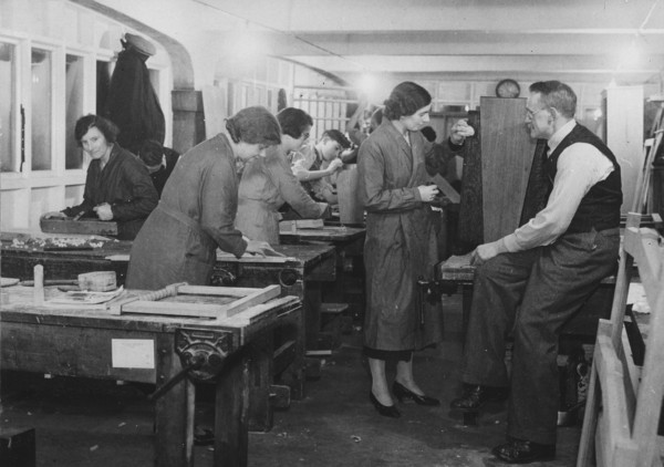 A woodwork evening class, York, Yorkshire, 1937. Artist: Unknown