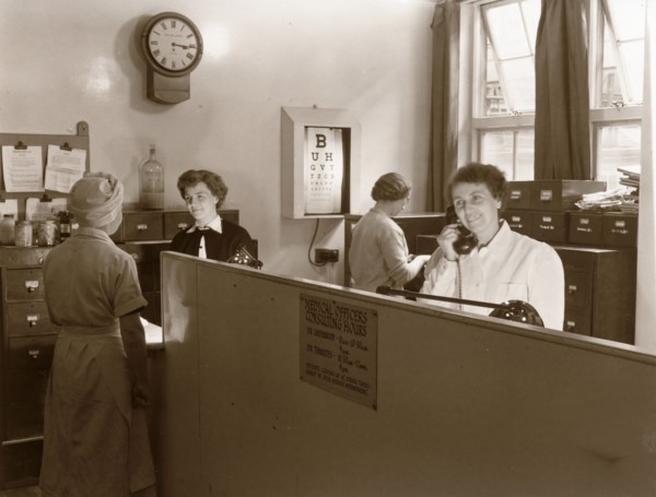 The reception at the Rowntree medical department, York, Yorkshire, 1955. Artist: Unknown