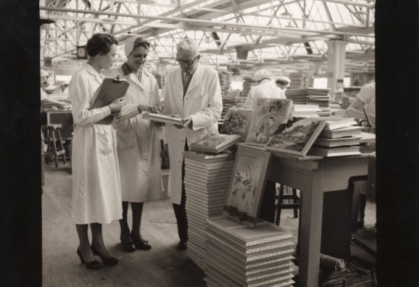 Work study in in the box making department, Rowntree factory, York, Yorkshire, 1954. Artist: Unknown