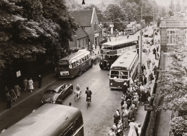Staff leaving work, Rowntree factory, York, Yorkshire, 1961. Artist: Unknown