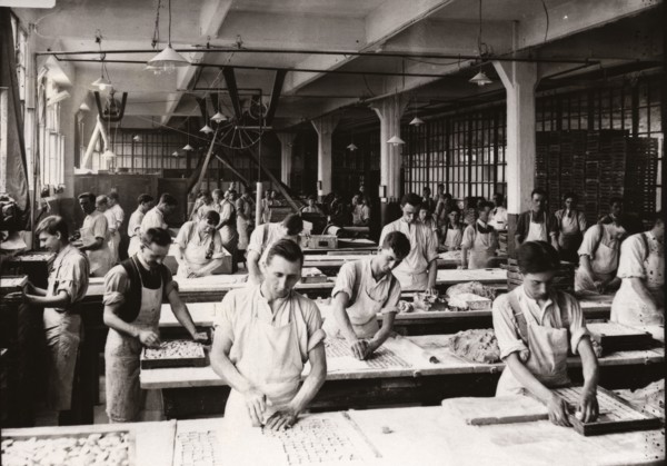 Men at work in the Almond Paste Room, Rowntree factory, York, Yorkshire, 1912. Artist: Unknown