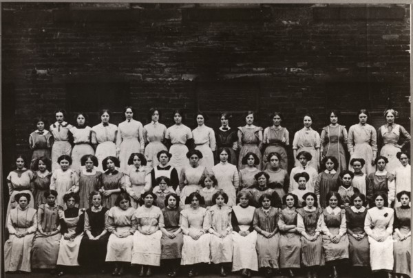 Group photo of women and girl workers at Mackintosh, Halifax, West Yorkshire, 1912. Artist: Unknown