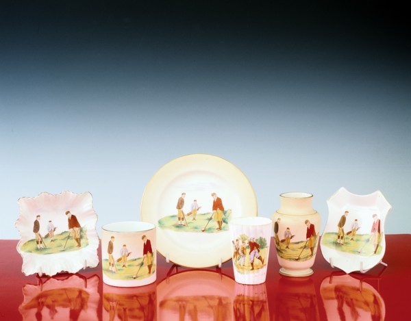 Carlton Ware ceramics with golfing theme, 1920s. Artist: Unknown