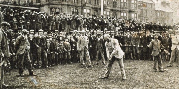 Golfer about to tee off at a tournament, 1902. Artist: Unknown